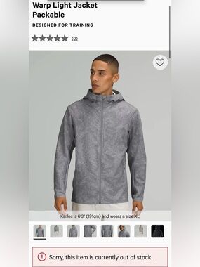 lululemon Men's Charcoal Gray Hooded Windbreaker Warp Light Jacket
Packable
